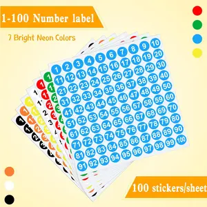 15 Self-Adhesive Round Numbered Stickers 1 to 100, Ideal for Home School Office Organization, Durable Inventory Labels