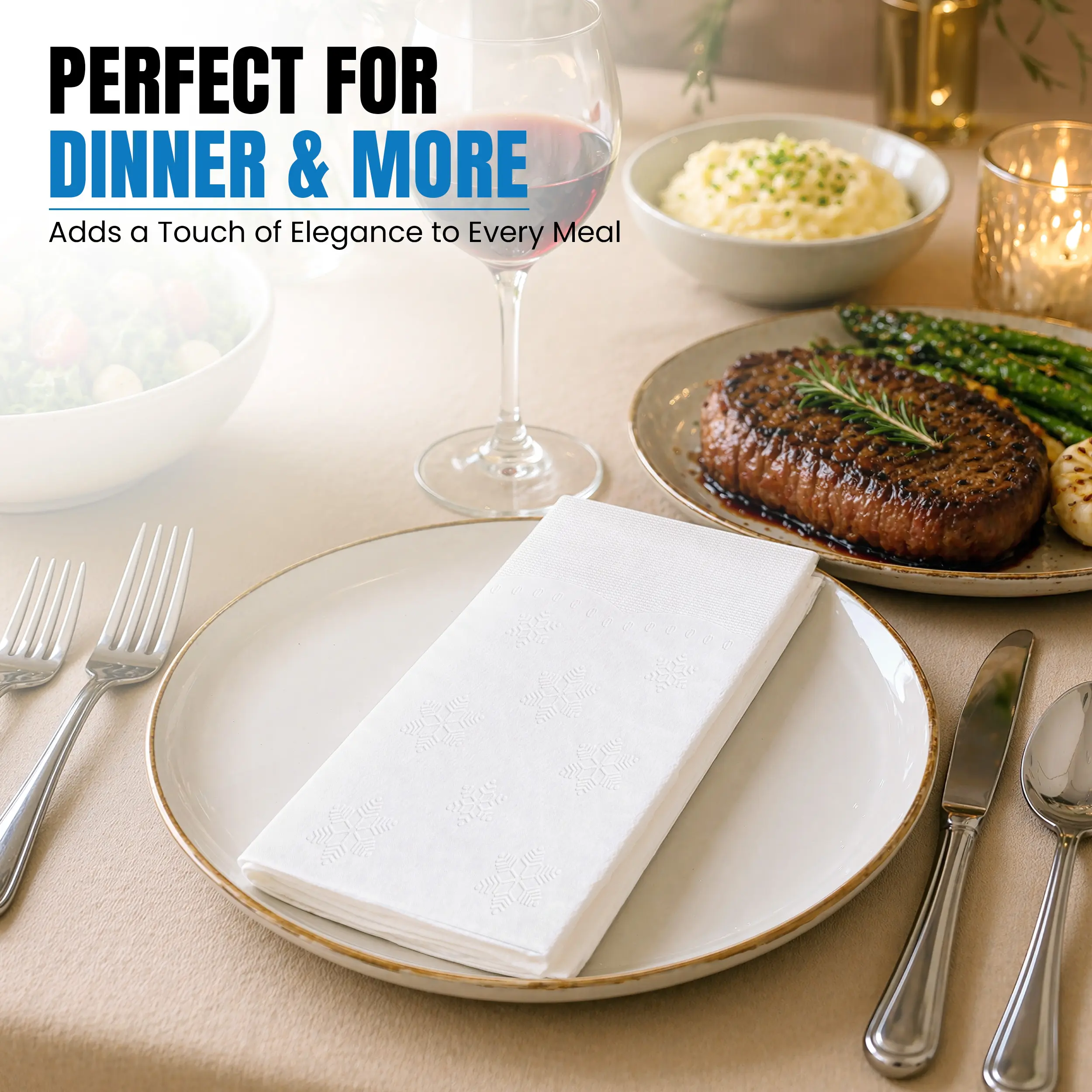 Freshware Disposable Soft Napkins Pack - 150-Count, 2-Ply, 16.5 x 14.6 inches, Absorbent, Eco-Friendly Sustainable White Napkins for Ceremony, Anniversary, Bonfire (Home & Festive Disposable Tableware)