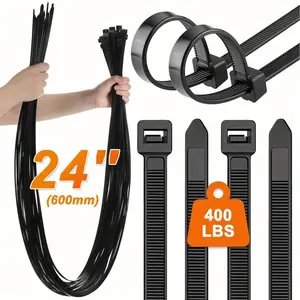 24 inch Black Long Zip Ties Heavy Duty 50 PCS 400LBS Ultra Strong Plastic Wire Ties Large Cable Ties Extra Long Tie Wraps Indoor and Outdoor UV Resistant