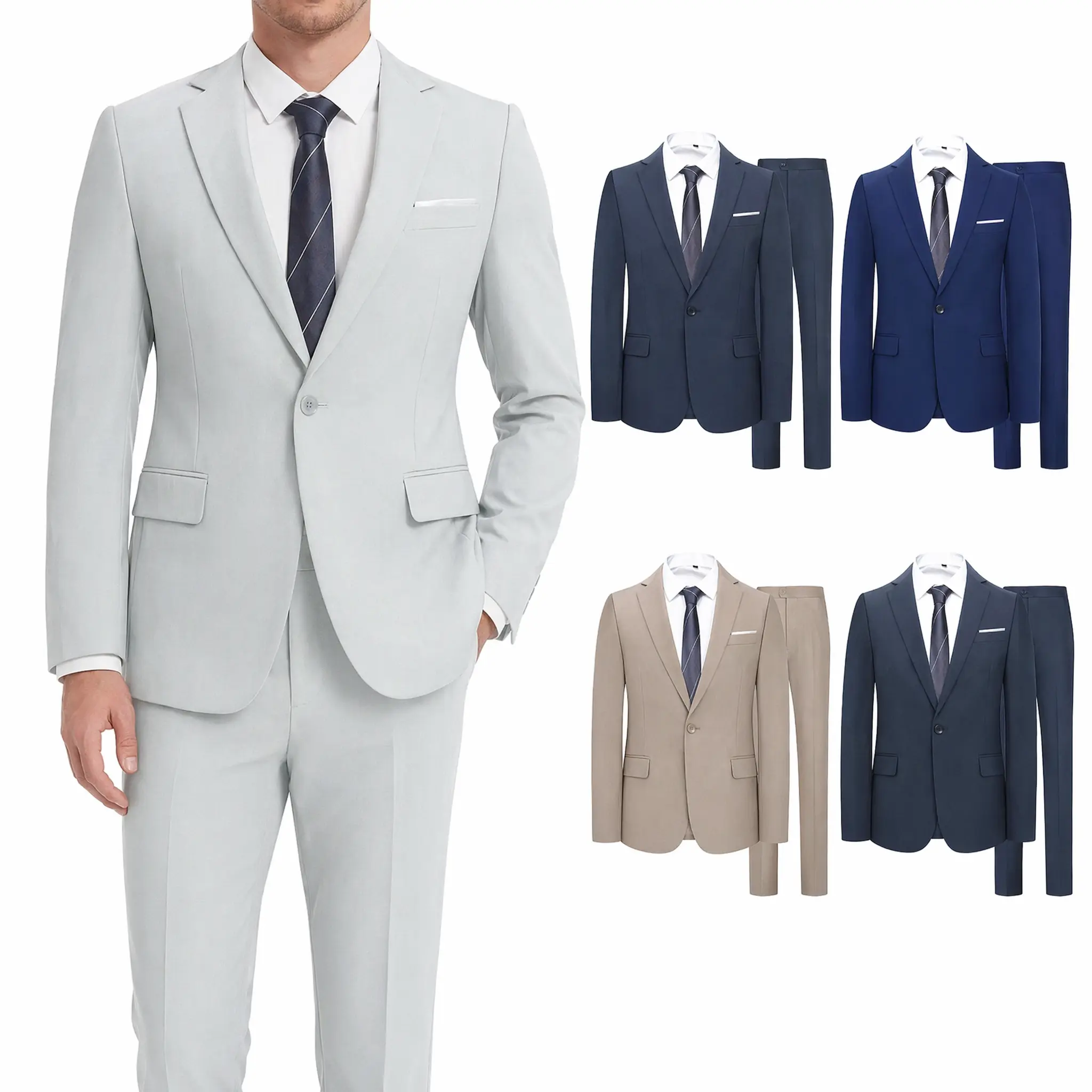 Men’s 2 Piece Slim Fit Business Suit Set, Tailored Formal Blazer & Matching Dress Pants, Multiple Color Choices, Perfect For Office Work, Job Interview, Wedding Ceremony, Dinner Banquet, Business Meeting, Holiday Formal Events For Modern Gentlemen