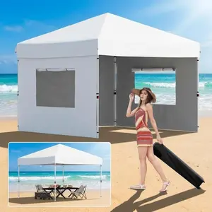Garvee 10x10ft Pop Up Canopy Tent with 3 Sidewall, One-Person Setup Instant Portable Shelter w/Storage Bag, 4 Guy Ropes and Weight Bags, Heavy Duty Commercial Instant Tent Shelter, White
