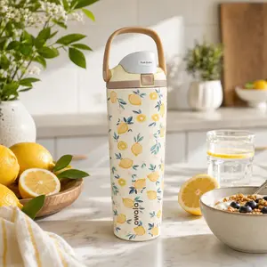Owala 30oz FreeSip Sway Tumbler Lemon Printed with Travel Grip Water Bottle Gift