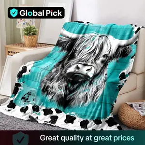 Cow Puzzle Pattern Flannel Blanket, 1 Count Soft Warming Bedding Blanket with Storage Bag, Comfy Lightweight Bedding for Halloween Decor, Throw Blanket