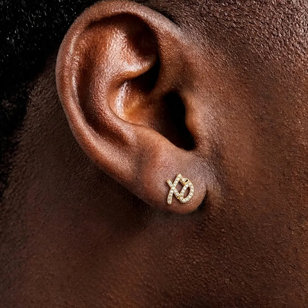 XO Letter Pave Cubic Zirconia Stud Earrings - Hypoallergenic Gold Metal Coating, Non-Tarnish Unisex Hip-Hop Jewelry for Anniversary