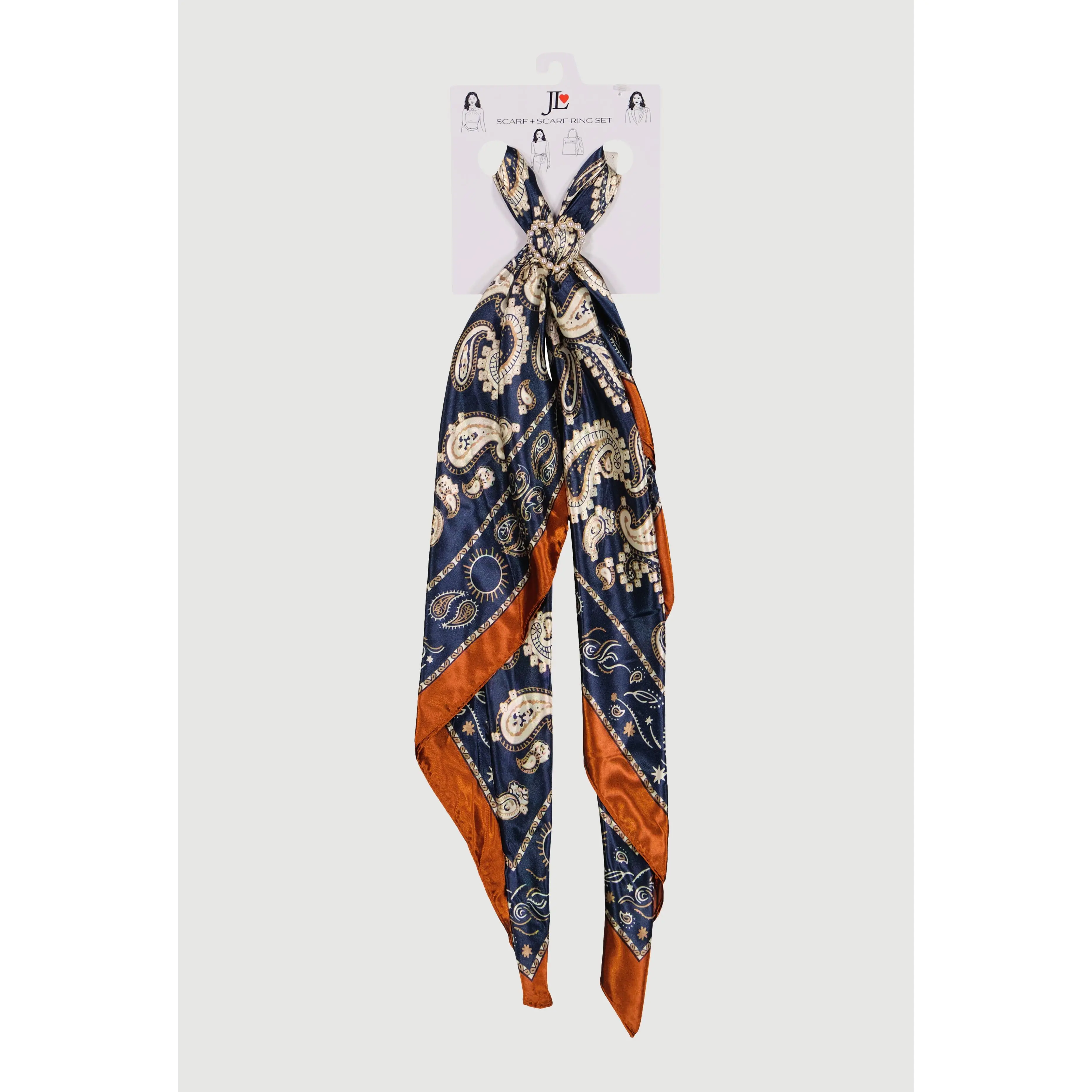 Paisley Broder Print Multiway Scarf and Faux Pearl Ring Set