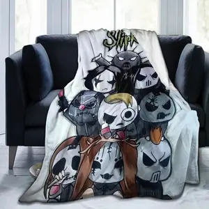 Slipknot Cartoon Character Themed Flannel Cozy Throw Blanket - Warm Napping Blanket for Sofa, Bed, All-Season Gift Item