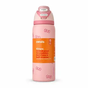 Owala 32oz FreeSip Insulated Stainless Steel Water Bottle with Straw, Pink Bow Cat Print Travel Bottle for Women, Gym, School, Office and Daily Hydration
