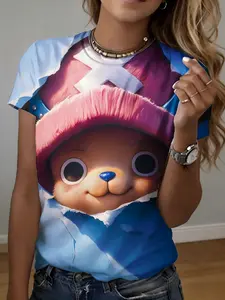 women's short sleeve T-shirt Fit Chopper From One Piece Character Print 3D full-frame printing spring and summer fashion trend exercise women's soccer jersey stripes solid healing vintage plant mom