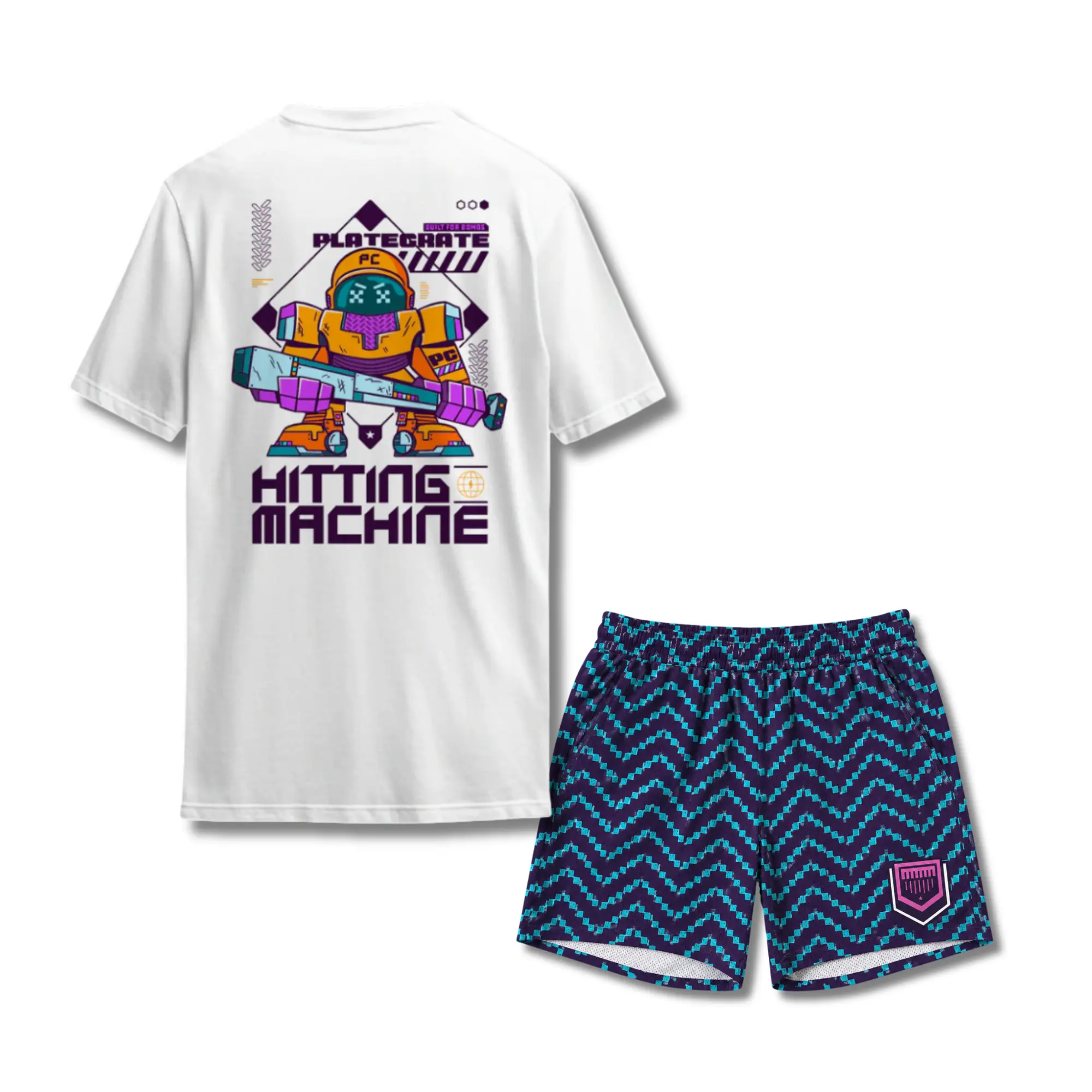 Prate Crate - Hit Machine Youth Tee & Robo Dash Mesh Shorts Set | Summer Athletic Baseball Outfit for Youth & Adults