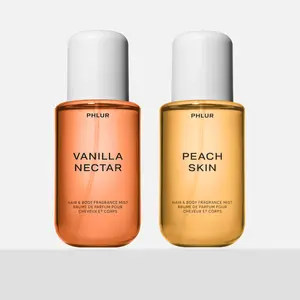 PHLUR Sugared Peach Body Mist Duo - Vanilla Nectar & Peach Skin Full Size Hair & Body Fragrance Mist Set (2 x 8 fl oz) Citrus Woody Musk Eau De Cologne