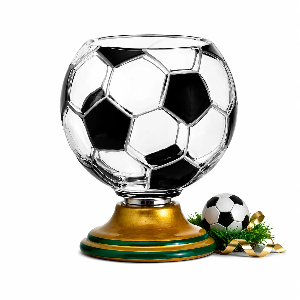 Soccer Ball Glass Cup, 10 oz, Rotating Sports Drinkware for Beer, Juice, Milk, Game Day Parties and Soccer Fan Gifts，Summer