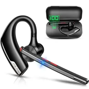 New bee Bluetooth Trucker Headset, Wireless Bluetooth Earpiece for Cellphone with 500mah Charging Case 80h Playtime V5.2 Dual Mic Noise Cancelling Hands-Free Earphones for Office Driver Audio Headphones Earbud Electronic Chargeable