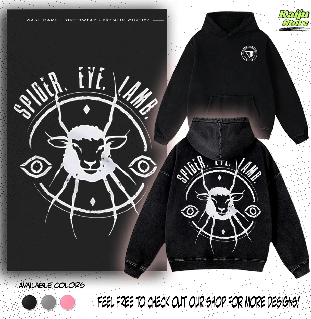 Outlast Trials SPIDER EYE LAMB v1 Games Washed Hoodie | T-Shirt , Horror Vintage Tee, Streetwear Tops Black Fabric Menswear, Trending Clothings