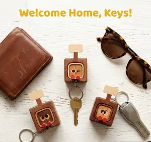 Aesthetic Wood Chinese Key Holder & Wall Organizer with Interactive Pop-Up Cute Face Keychain Hook Premium Walnut Entryway Decor Quirky New Home Love Gift mini gifts  funny gifts for adults Free express