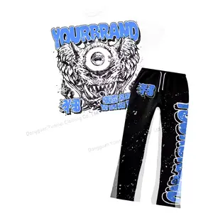 Oversized T-shirt And Sweat Pants Sweatsuit Set Custom log Print Flare Sweatpants T Shirt Tracksuit Set For Men
