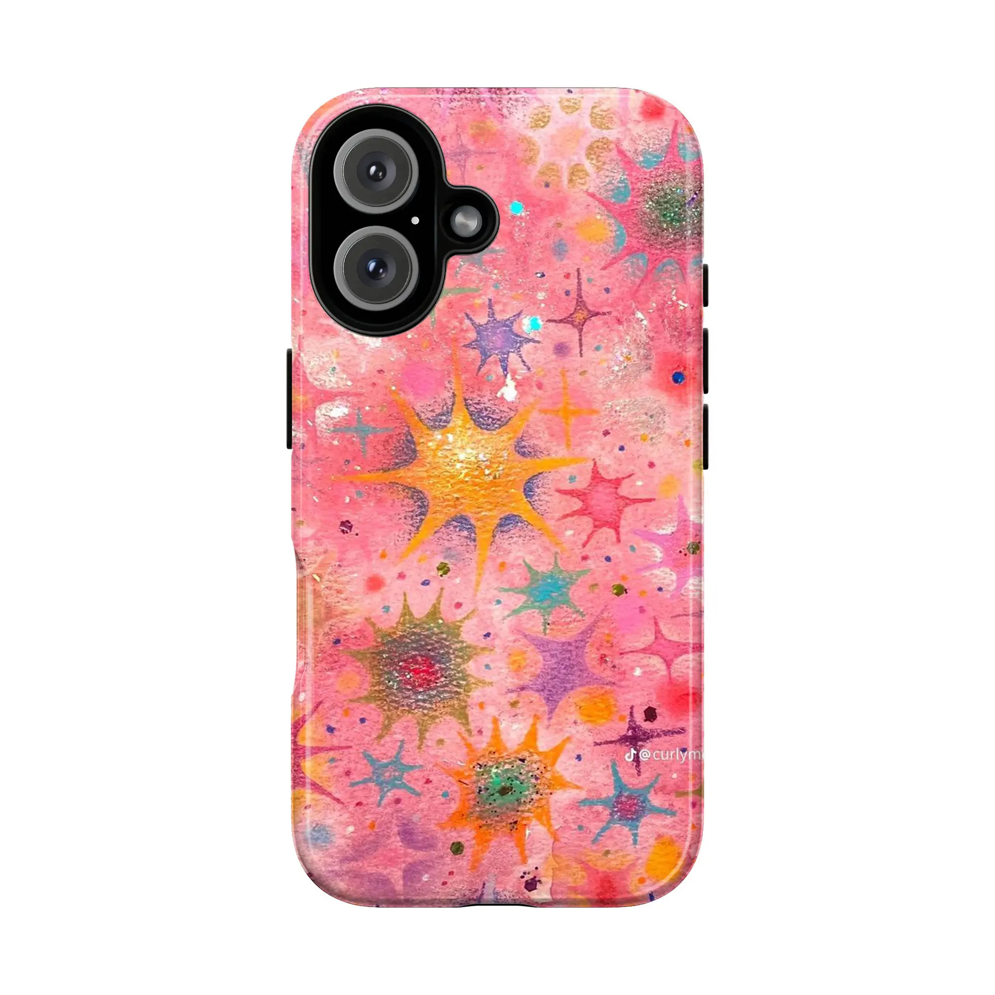 Colorful Cosmic Starburst Impact-Proof Polycarbonate Plastic Smartphone Case - Vibrant Pink,Yellow,Blue Galaxy-Inspired Stylish Casing, Hybrid Shell Protection for iPhone 12-17 Pro Max,Samsung Galaxy S21-S24, Women's Handheld Gift