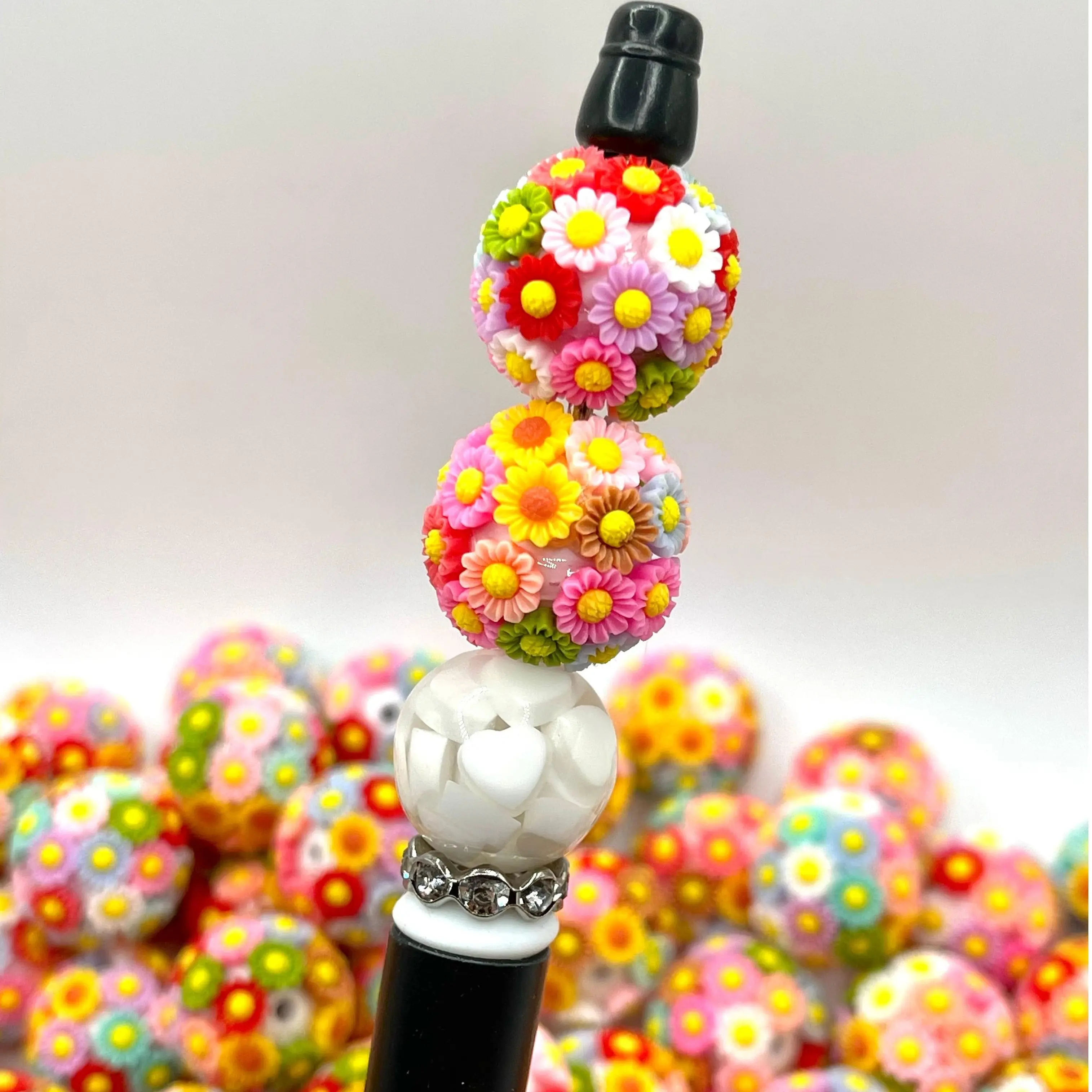 5pcs Stop & Smell The Flowers Fancy Acrylic Beads - Jewelry Making Supplies DIY Beading