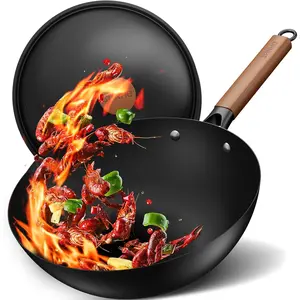 12.6"/32cm Carbon Steel Wok Pan, 5QT Nonstick Wok with Lid, No Seasoning Required & 0 Coating, Compatible with All Cooktops & Utensils for Healthy Stir Frying, Frying, Boiling, Steaming