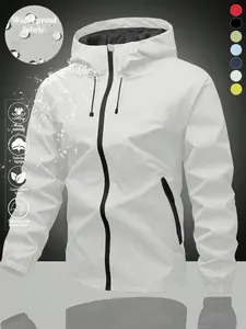 Men's Hooded Windbreaker Jacket, Multiple Colors Available, Waterproof Fashionable Comfortable, All Seasons, Various Sizes, Suitable for Multiple Occasions