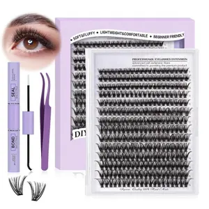 B&Q DIY Lash Extension Kit 280pcs Individual Lashes Cluster 40D C Curl Eyelash Extension Kit with Bond and Seal and Applicator Tool for Self Application (Set,40D-C-9-16MIX)