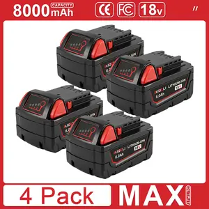 M18 Tools 4-Pack/ 2-pack 18 Volt 8.0Ah high-capacity bateria Lithium-Ion max Battery for Cordless Power Tools 48-11-1850 48-11-1840 48-11-1852 48-11-1815 with LED Indicator lithium Replacement battery high output