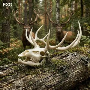 Realistic Deer Skull Replica Decorative Figurine, Collectible Handmade Ornament, Outdoor Garden Decoration, Vintage Home Office Accent