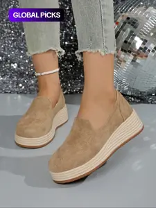 Women's and Girls' Fashionable Solid Color Wedge Shoes, Casual Comfortable All-match Trend Shoes for Daily Wear, Slip On Platform