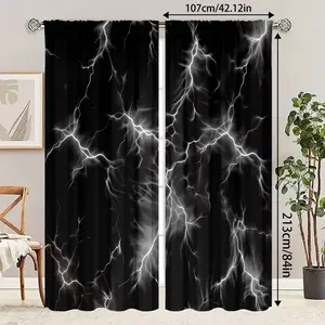 2-piece set of dark lightning effect personalized curtains, cyberpunk style semi blackout curtains, polyester fiber material, modern design, home decorator, bedroom and living room curtains, kitchen curtains