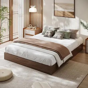 Gaomon California King Size Solid Wood Platform Bed - Solid Wood Construction, Sturdy Slats, Floor-Standing Frame, Modern Minimalist Design, No Box Spring Needed, Space-Saving, Easy Assembly, Walnut Finish