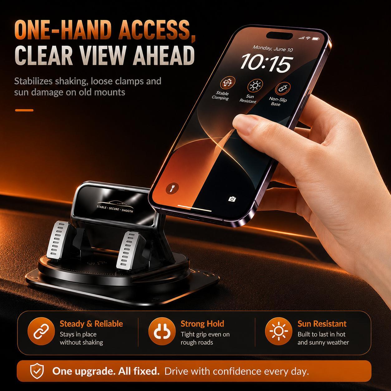 Universal Dashboard Car Phone Mount, 360° Rotatable Viewing, Strong Vacuum Suction Cup, Stable Anti-Slip Holder for All Mobile Phones — Free Car Air Freshener Included