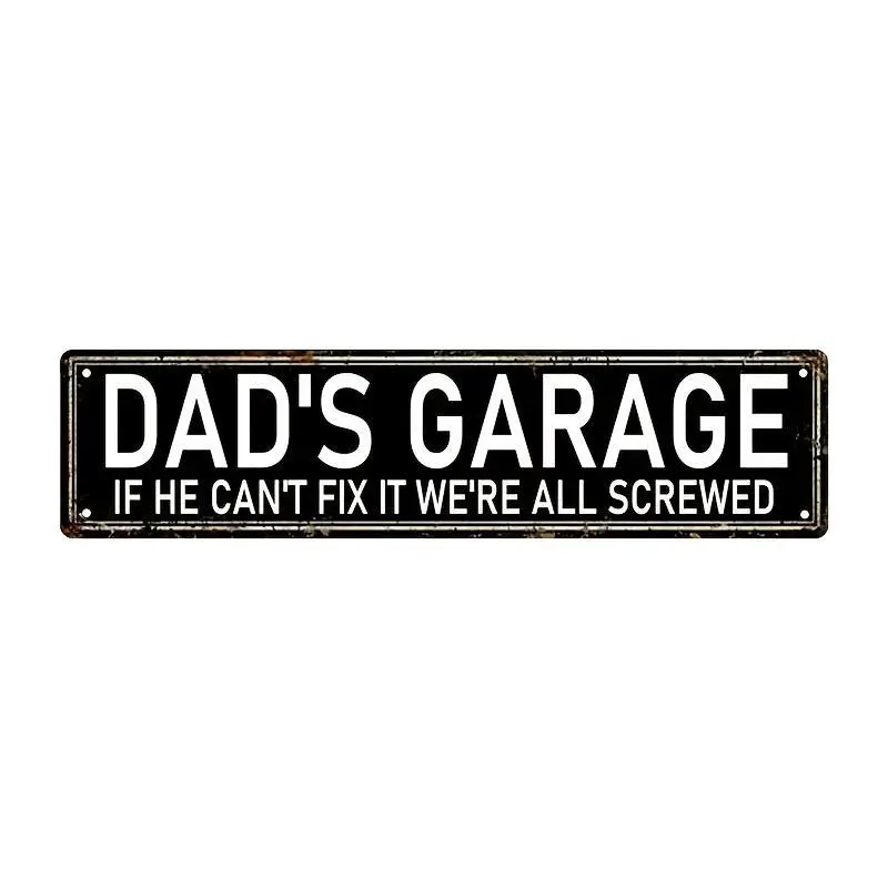 Novelty Vintage Industrial Aluminium "Dad's Garage" Street Sign (4x16 in) - "If He Can't Fix It We're Screwed", Father's Day Gifts, Home Wall Decor Workshop Plaque