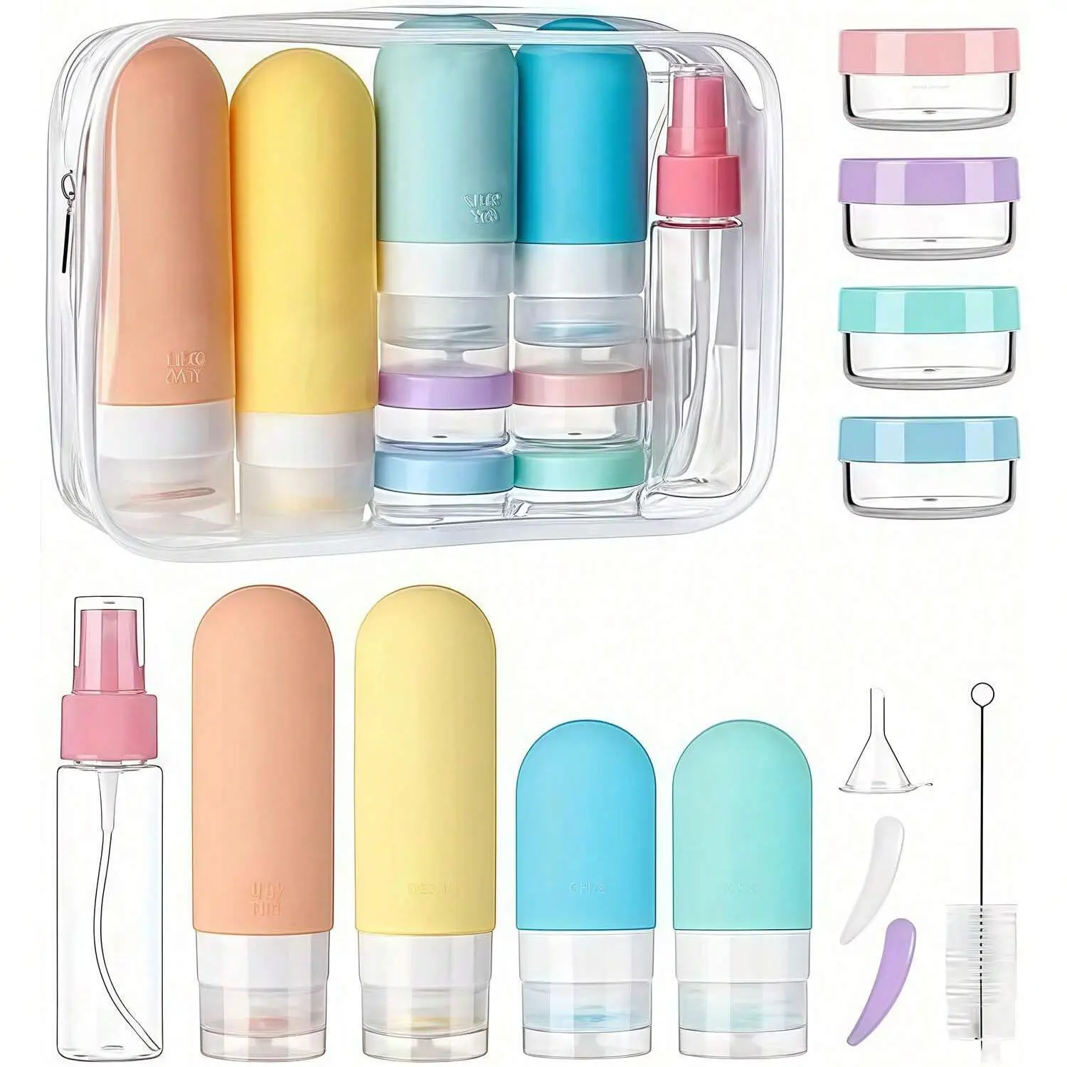 Travel Bottle Set, 1 Set Leak-proof Refillable Design Silicone Squeeze Container for Toiletries, Conditioner, Shampoo, Lotion and Shower Gel, Portable Bottle, Empty Cosmetic Bottles, Toiletries Storage Bottle, Travel Bottle Kit