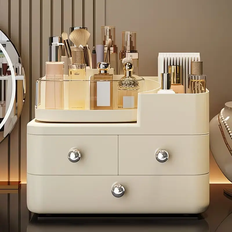 Large Capacity Makeup Organizer Box with Drawer, Portable Cosmetic Storage, Durable Plastic, Ideal for Vanity, Bathroom, Desk, Cosmetics Storage Box