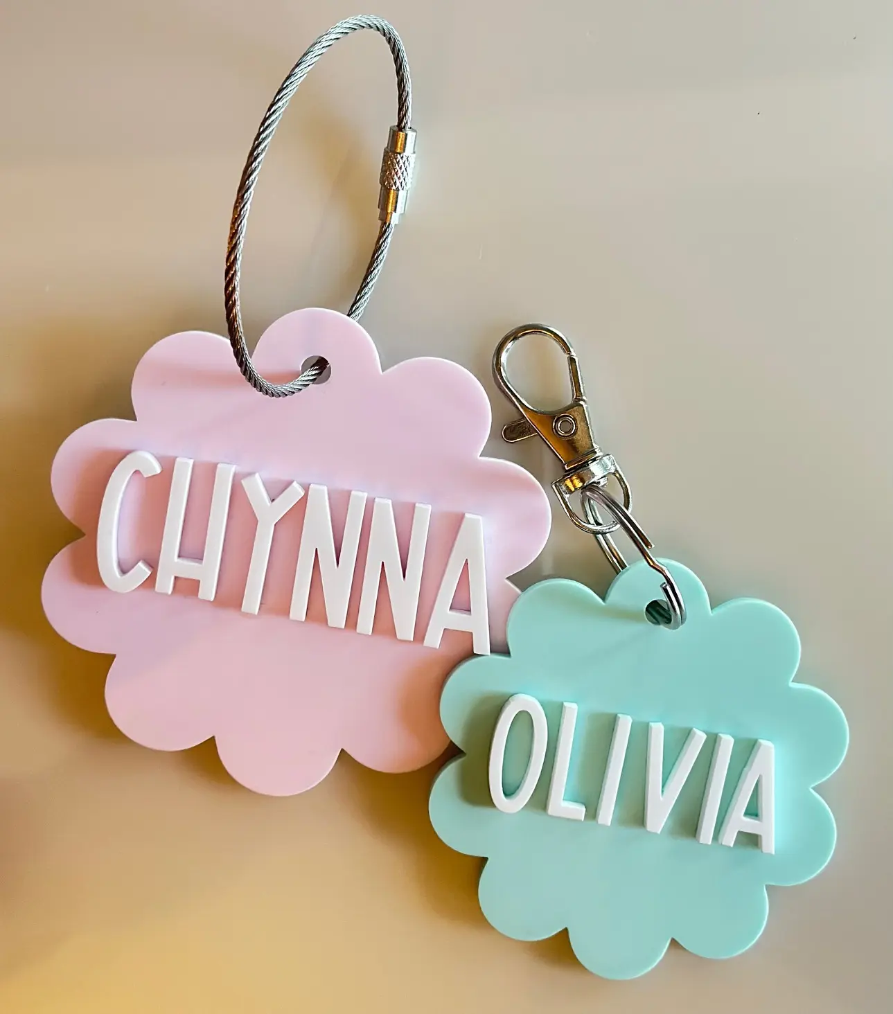 Flower Personalized Keychain /Bag Tag/ Backpack Tag with Name on it