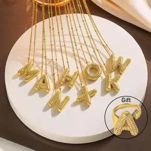 Golden zircon  balloon 26 letter  necklace 17.71in round bead chain girls woman jewelry Gift