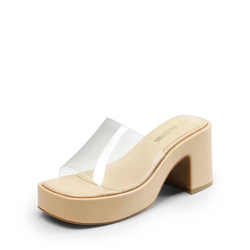 Dream Pairs Women's Platform High Heels - PU Leather Slip-On Sandals with an Open Square Toe and Block Heel, Footwear Sandal, Chunky, Stylish, Elegant, Pu Leather Sandals