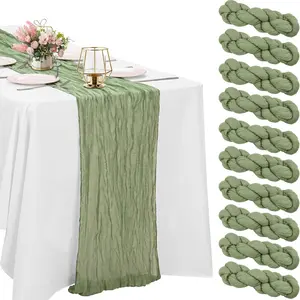 2Pack/10 Pack Green/Pink/White/Blue Cheesecloth Table Runner 9FT Boho Gauze Fabric Table Runner Vintage Rustic Sheer Runners for Wedding Party Bridal Baby Shower Long Table Decorations