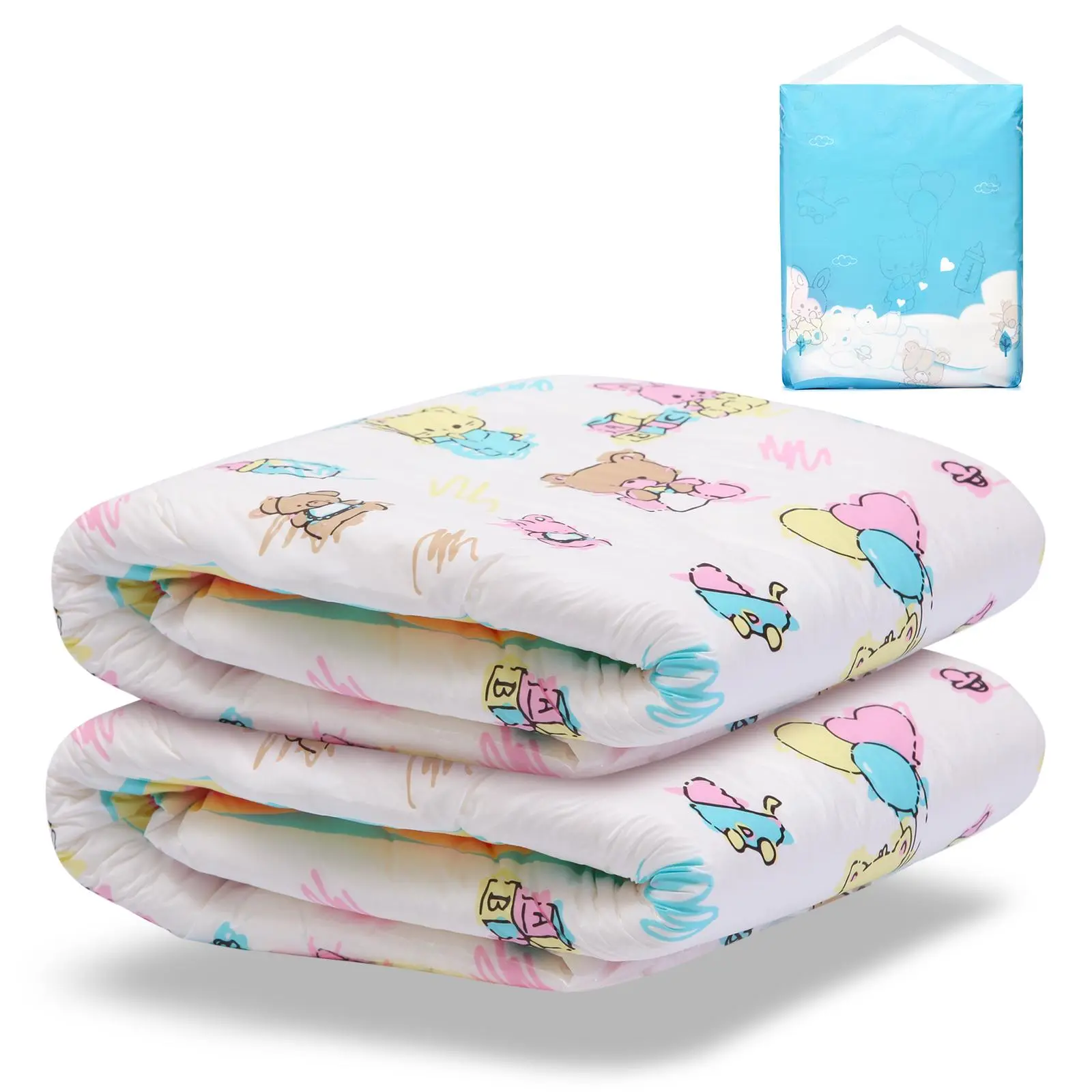 LITTLEFORBIG Adult Sized Baby Cuties Brief Diapers, 2-Pack Ultra-Absorbent with Leak Protection, Adjustable Tapes, Secure Leg Fit, Plastic Backing, Soft Pastel Print, Gender Neutral, Adjust Fit, Disposable Adult Diapers
