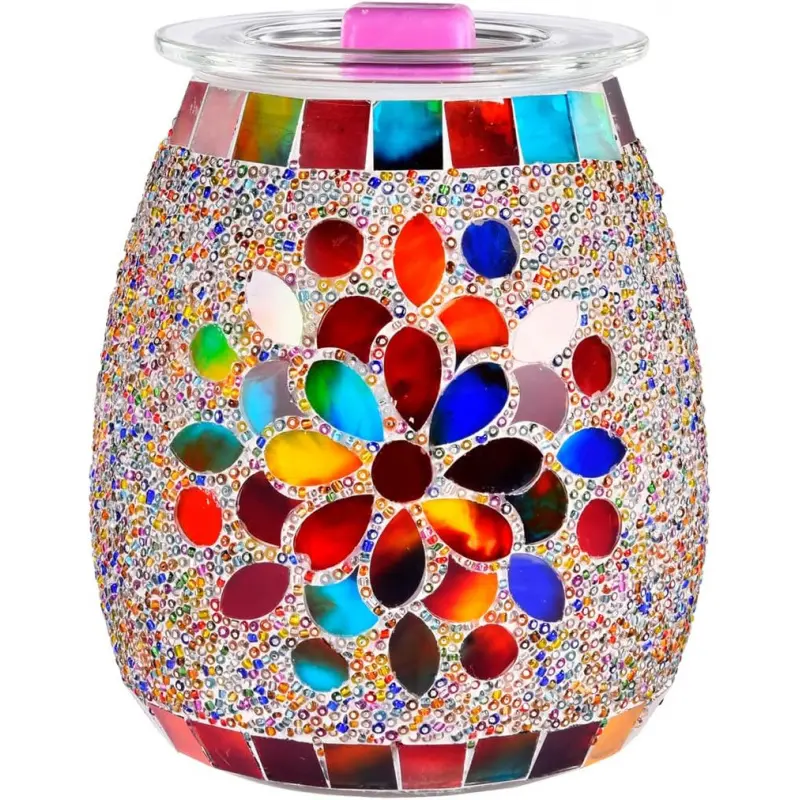 Mosaic Glass Wax Warmer, Electric Oil Burner with Flameless Night Light, Scentsy Wax Melt Warmer for Scented Wax, Unique Candle Warmer Lamp for Home Office Bedroom D