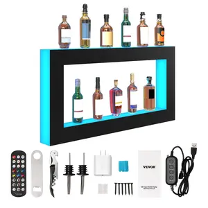 【Summervibes】VEVOR LED Lighted Liquor Bottle Display Bar Shelf RF & App Control 48" Square