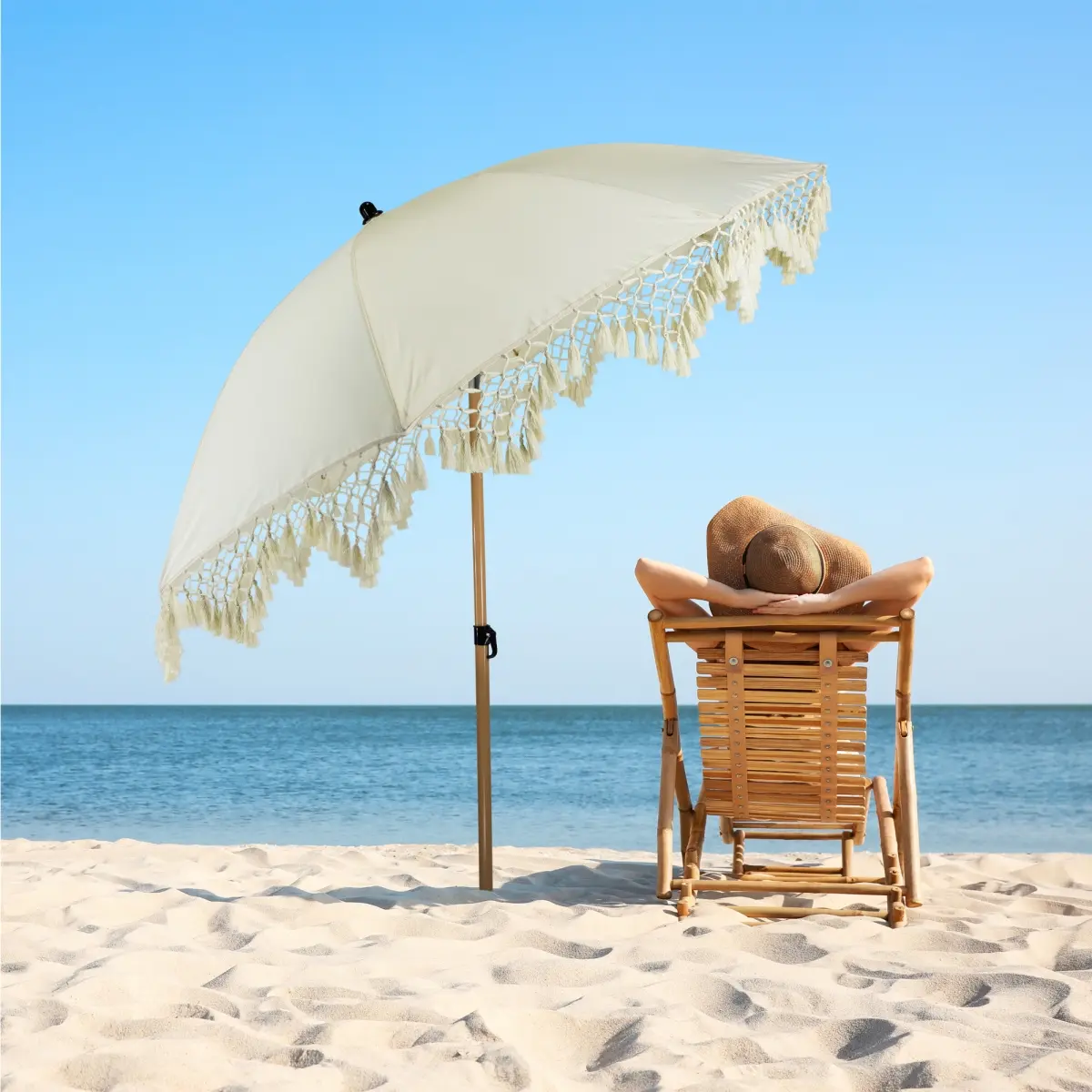 Northlight 35758349 Outdoor Boho Beach Market Umbrella with Tilt, Cream - 6.5 ft.