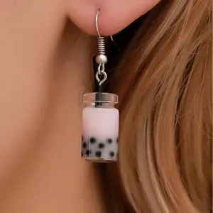 Boba Earrings - Unique Design with Boba Inspired Bottle Charm and Circular Hook