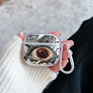Mechanical Eye Vision Pattern Protective Case for AirPods 4/3/2/1/Pro/Pro2 Soft TPU Earphone Cover, Transparent with Keychain