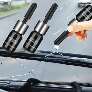 Windshield Crack Repair Kit, Car Window Cracks Gone Glass Repair Fluid, 2 Bottles Nano Glass Crack Repair Liquid Quick Windshield Repair for Chips and Cracks, Bulls-Eye and Star-Shaped Crack, black
