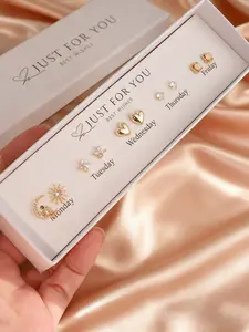 10-Piece Star Moon Goddess Heart Hollow Flower Earrings Set, Gift Boxed Brass Zirconia, Vintage Style, Women's Fashion Jewelry, Ear Studs