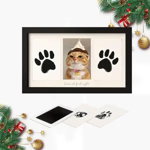 Triple Decor Frame with Text for Handprint and Footprint Keepsake, Non-Toxic Custom DIY Newborn Baby Shower Gift for New Moms, Clay & Ink Pad Styles Available