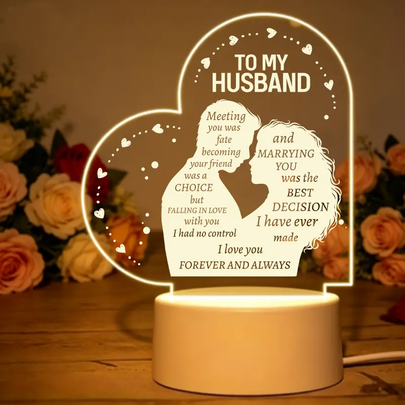 Heart-Shaped Acrylic LED Electronic Lights, Decorative Atmosphere Lamp with Ambient Warm Glow, Valentine Gift for Husband/Wife for Anniversaries, Bedside Home Decor