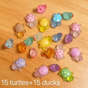 30pcs Glow-In-The-Dark Duck Toys Set, Resin Mini Ducks & Tortoises, Party Favors, Night Light Gifts, Decorative Animal Figurines, Home Decor Ornaments