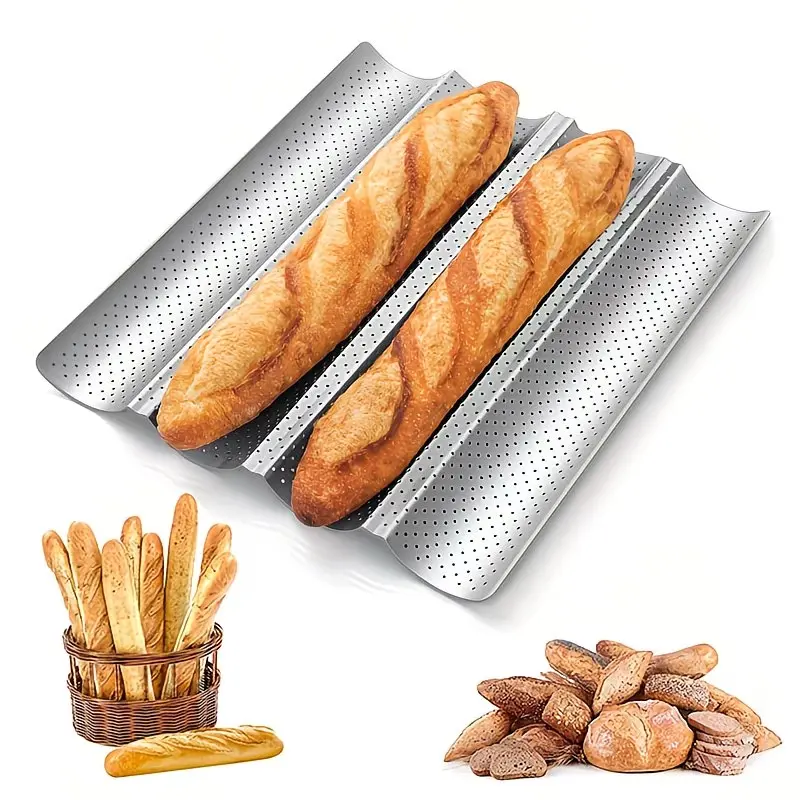 Baguette Pans for Baking 4 Loaf Nonstick Baguette Baking Tray for French & Italian Perforated French Bread Pan