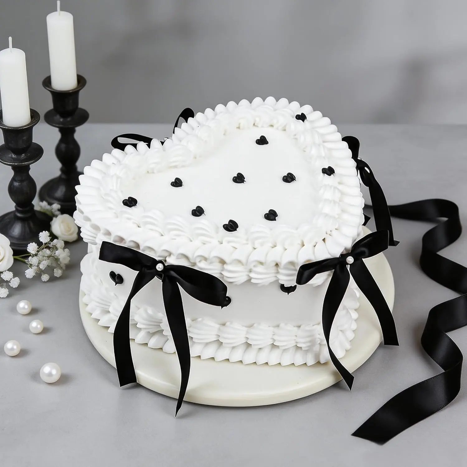 WARMALL 6 Inch Black Bow Fake Cake - Realistic Artificial Cake for Wedding, Coquette Dessert Table Decor, Reusable Fake Cake for Photography, Anniversary,